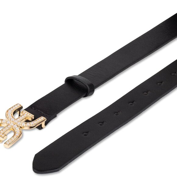 Women's Leather Belt Pearl Embellished Double-E Logo Buckle for Jeans Dresses - Picture 5 of 5